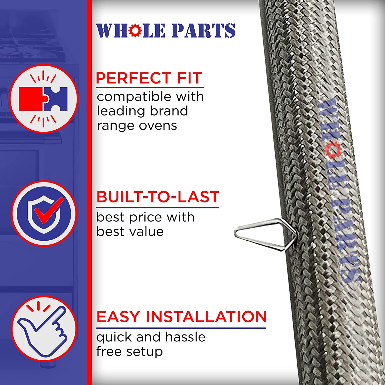 Whole Parts Range/Oven Door Seal Gasket (Including 16 Mounting Clips) Part# 5304498835 - Replacement & Compatible with Some Frigidaire, White Westinghouse and Kenmore Ranges or Ovens