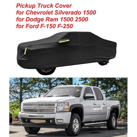 Pickup Truck Cover for Chevrolet Silverado 1500, for Dodge Ram 1500 2500, for Ford F-150 F-250, Indoor Outdoor Waterproof Full Car Cover with Driver Door Zipper Sun UV Snow Resistant, Black