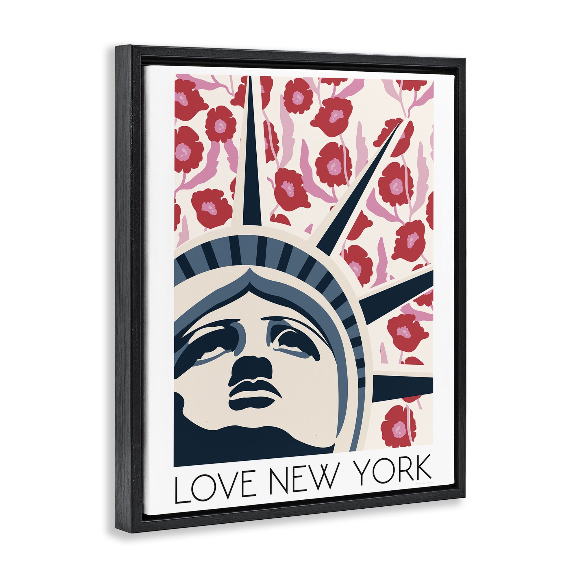 Stupell Industries Groovy Florals Love New York Black Framed Floater Canvas Wall Art, design by Omar Escalante