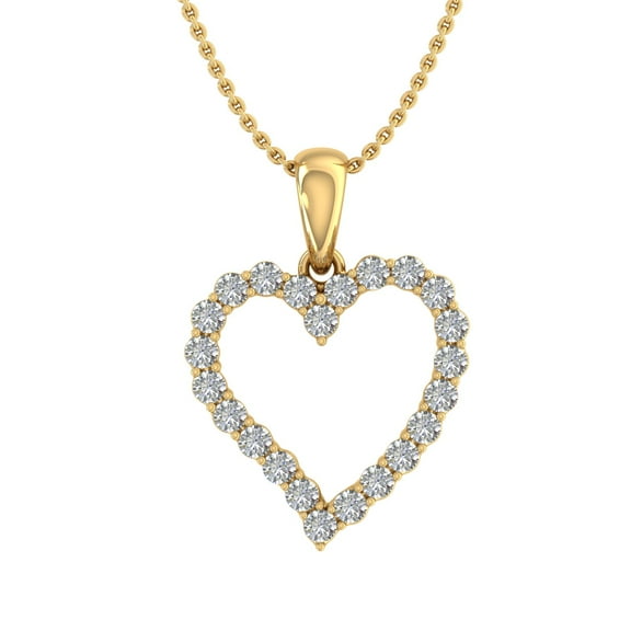1/4 Carat Diamond Heart Pendant Necklace in 14K Yellow Gold (Silver Chain Included) (I1-I2 Clarity)