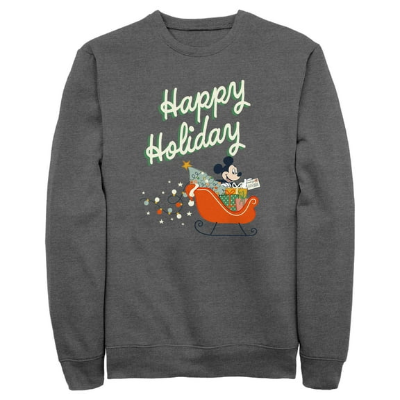 Men's Mickey & Friends Happy Holiday Sled Sweatshirt Charcoal Heather Small