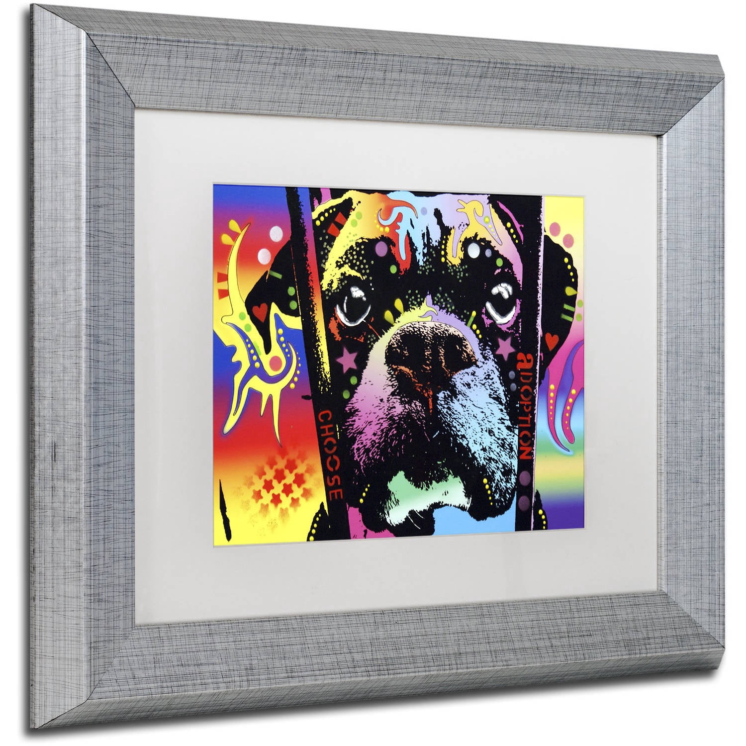 Trademark Fine Art "Choose Adoption Boxer" Canvas Art by Dean Russo, White Matte, Silver Frame