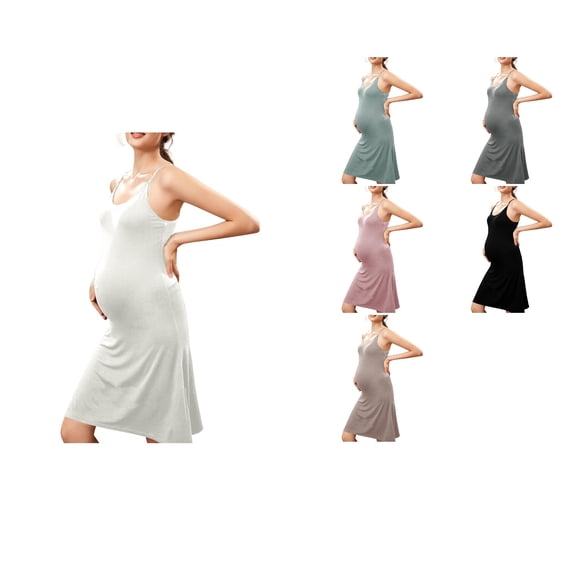 Loopsun Summer Dresses for Women, Maternity Dress, Women's Sleeveless V Neck Nursing Tank Plus Size Home Wear Maternity Maxi Dress White, XL