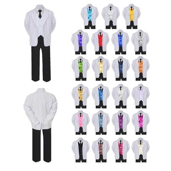 6pc Boy Formal Necktie Black White Suit Set Satin Color Vest Baby Sm-20 Teen