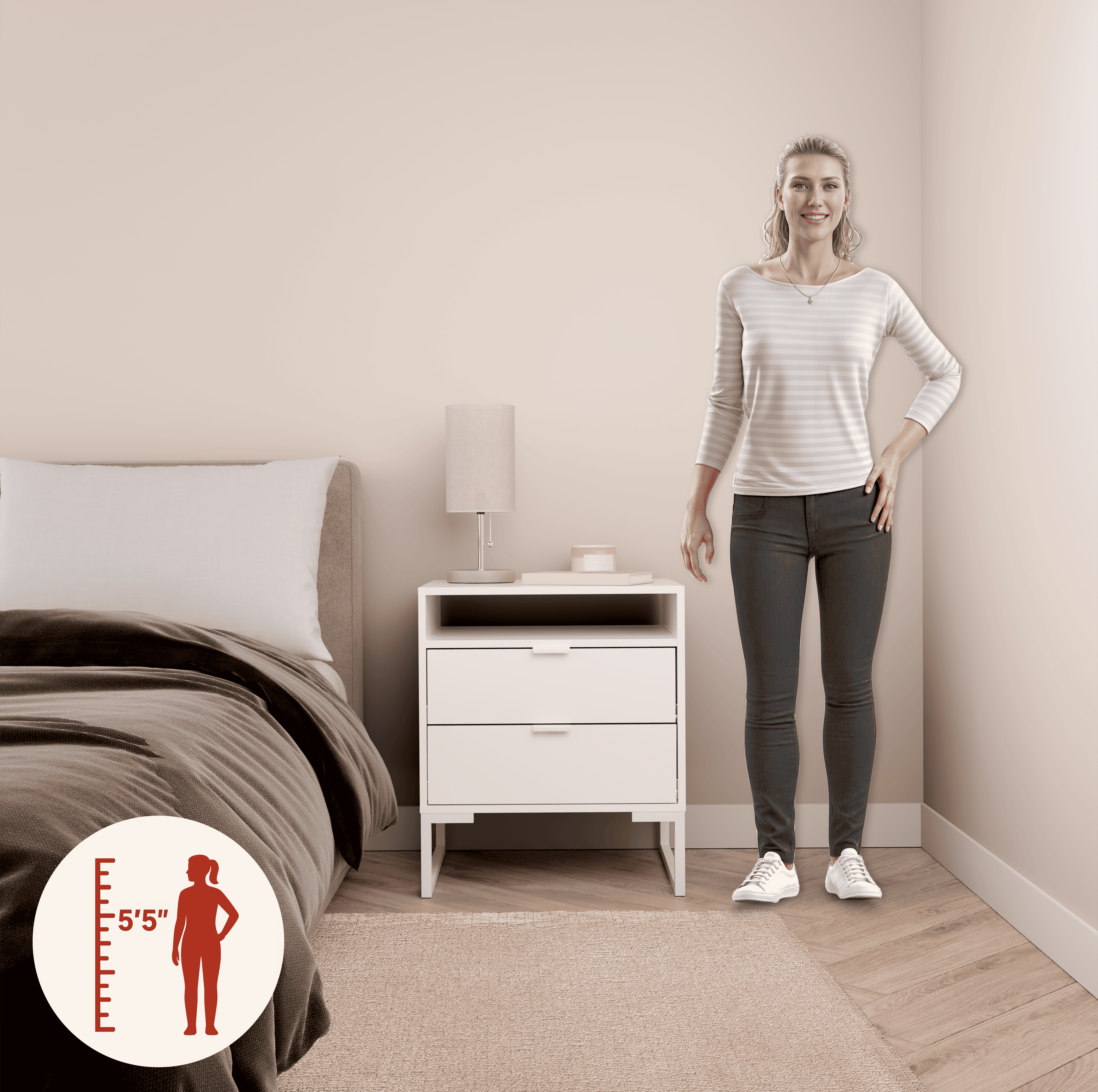 Kappesberg Amelia 3-Piece White Bedroom Furniture Set with Vertical Dresser, Nightstand, and 6-Drawer Dresser - for Adults and Teens