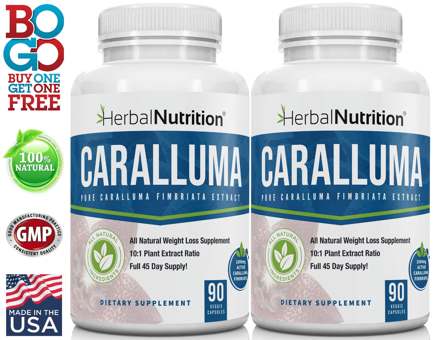 BOGO Pure Caralluma Fimbriata Herbal Nutrition Brand Two 90 Count Bottles! Weight Loss Supplement