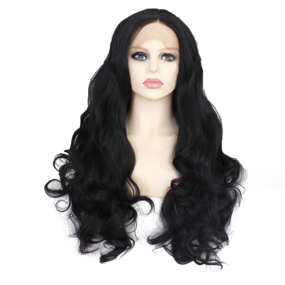 Women Wavy Synthetic Wigs Black Color Long Curly Big Wave Wigs Front
