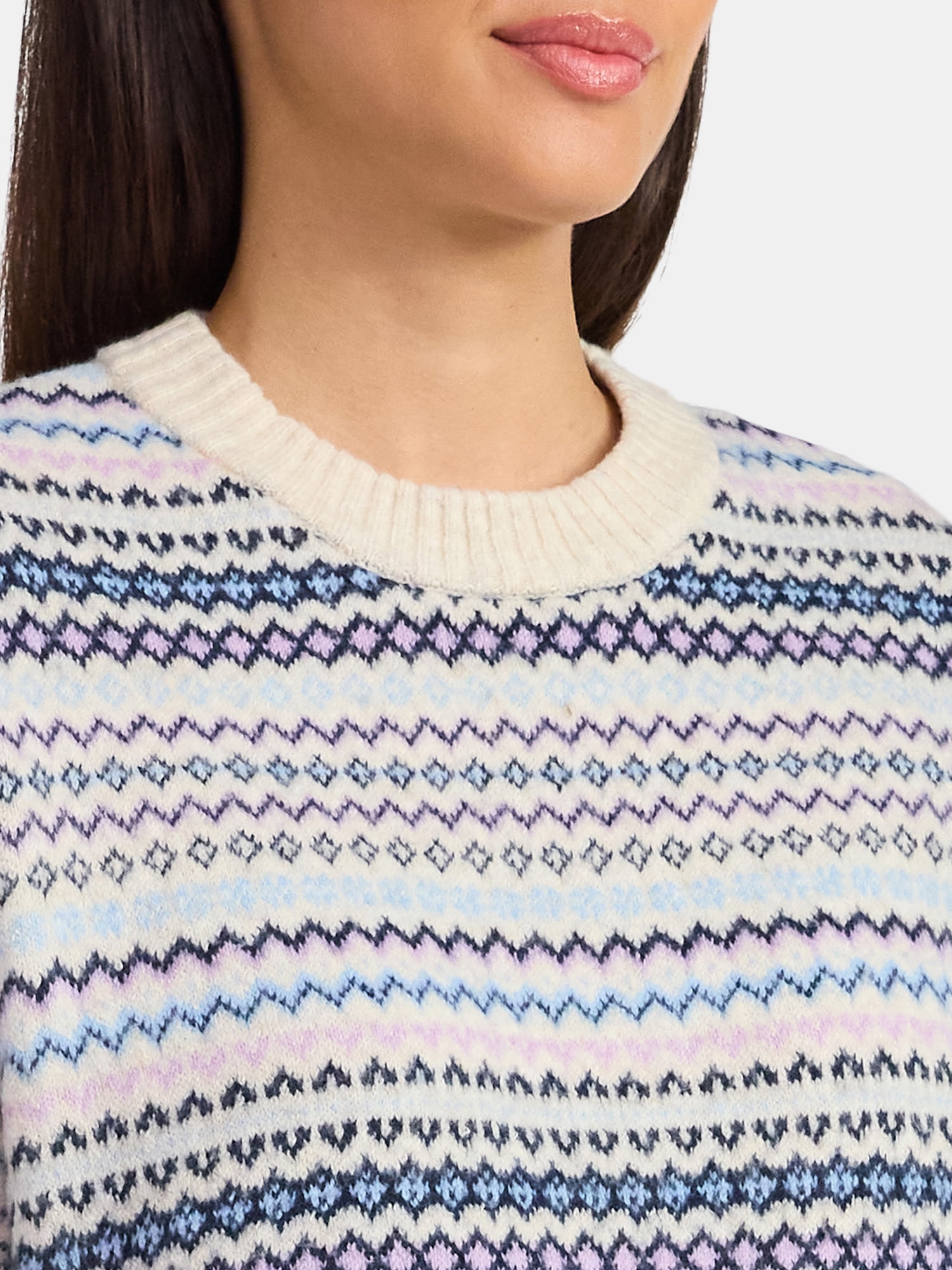 Time and Tru Women's Fair Isle Pullover Sweater, Midweight, Sizes XS-XXXL