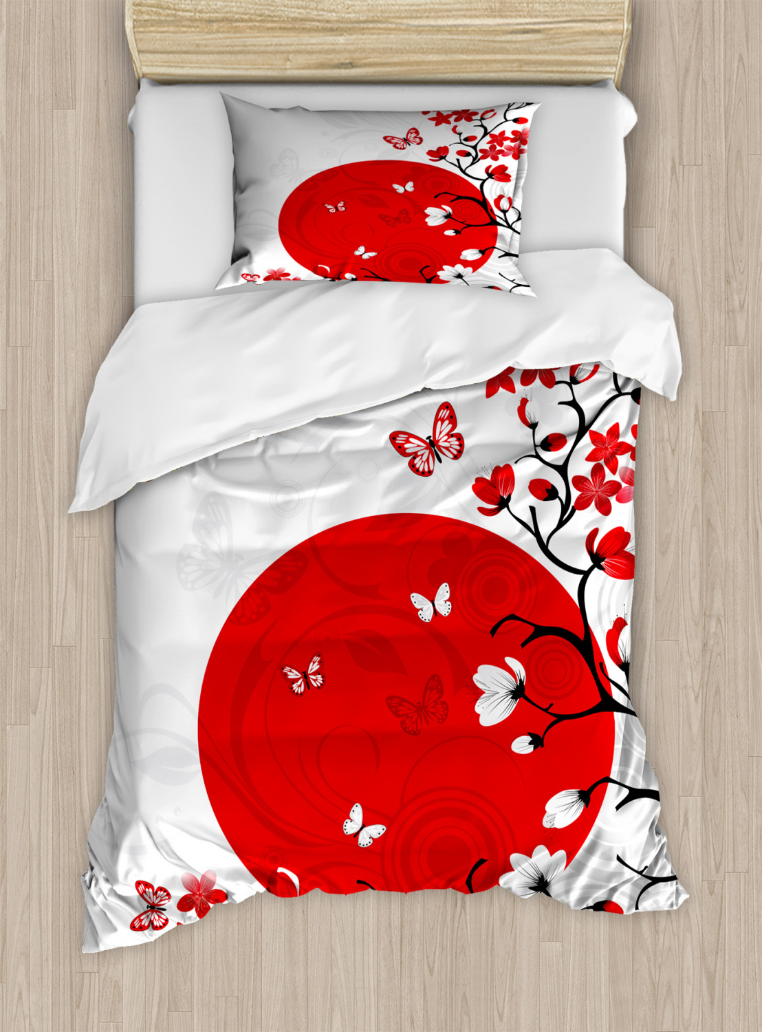 Japanese Duvet Cover Set Twin Size, Japanese Culture Inspired Artwork