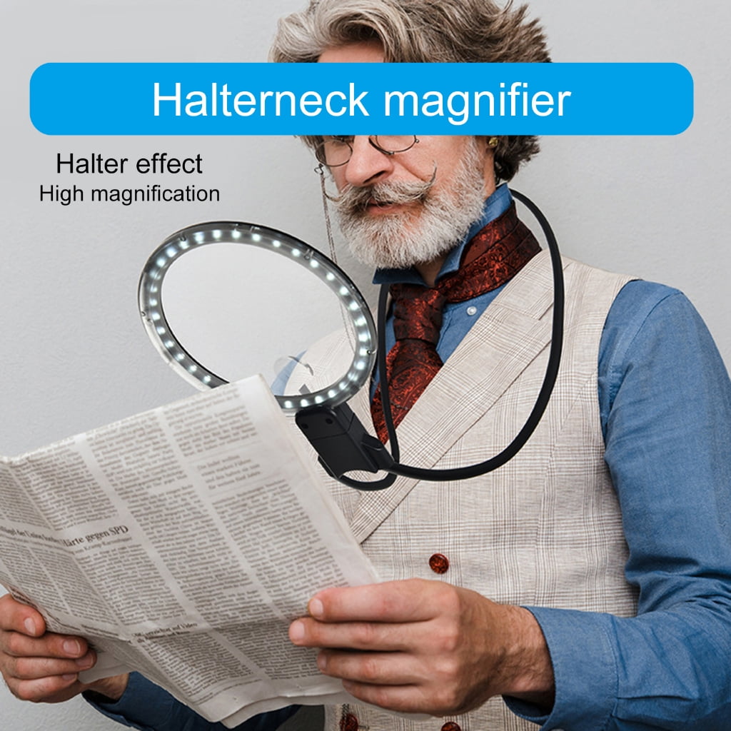 EXCIXING Neck Hanging Magnifier with Light Large Acrylic Lens Senior Friendly Magnifying Glass for Reading Sewing & Stitching