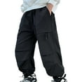 thumbnail image 2 of ZHOGXU Big Boys Cargo Pants With Pockets Elastic Waist Solid Color Wide Leg Loose Fit Comfortable Trousers For Outdoor Activities Black 6-7 Years, 2 of 5