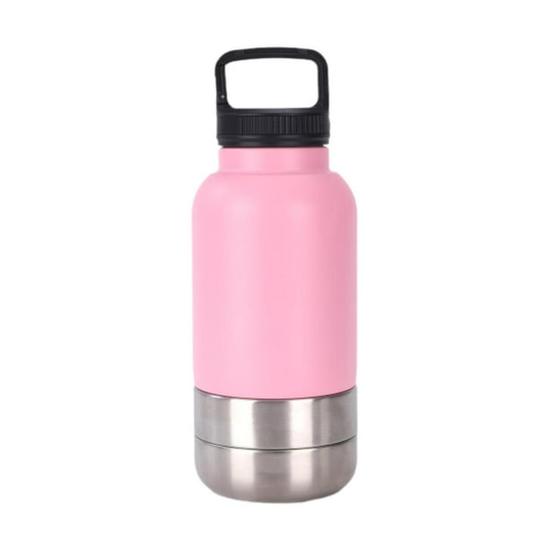Botella de agua con aislamiento para perros, contenedor de viaje para comida para perros, dispensador de agua Rosa
