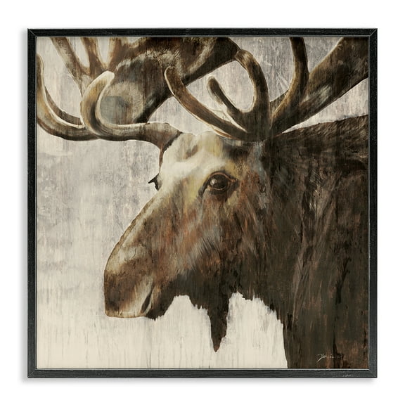 Stupell Industries Forest Moose Distressed Animals Painting Black Framed Art Print Wall Art, 12 x 12