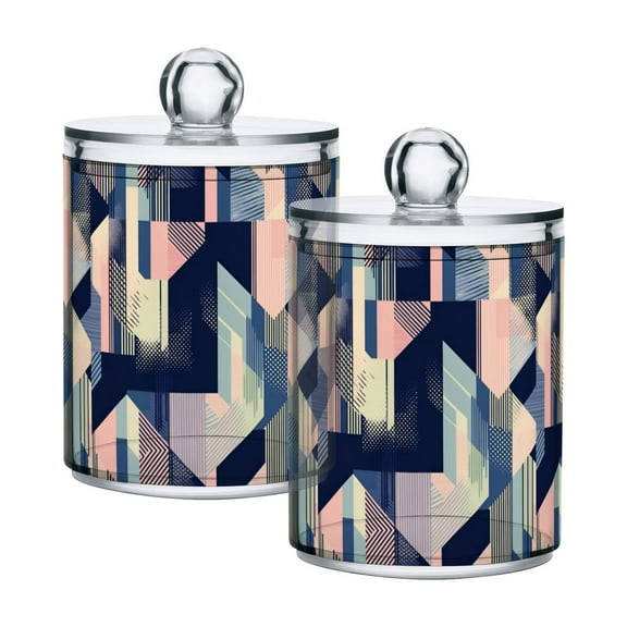 Yayeee 2 Pack Qtip Holder Bathroom Cotton Swab Canister with Lid Clear Dispenser Set, Pink Stripes
