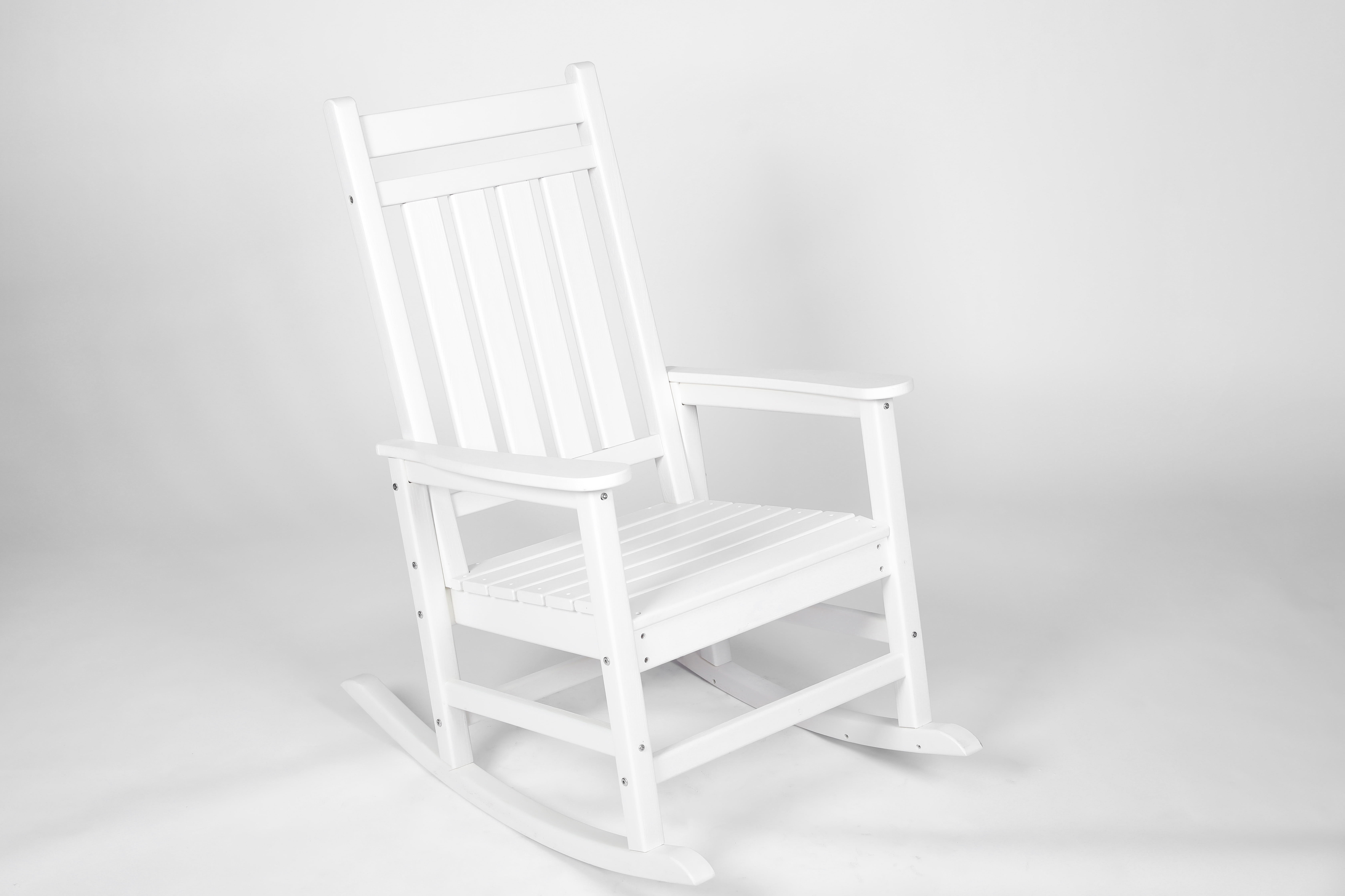 3 Piece Rocking Chair Set, Wood Texture Rocking Furniture with Side Table for Patio Backyard Leisure Area, White