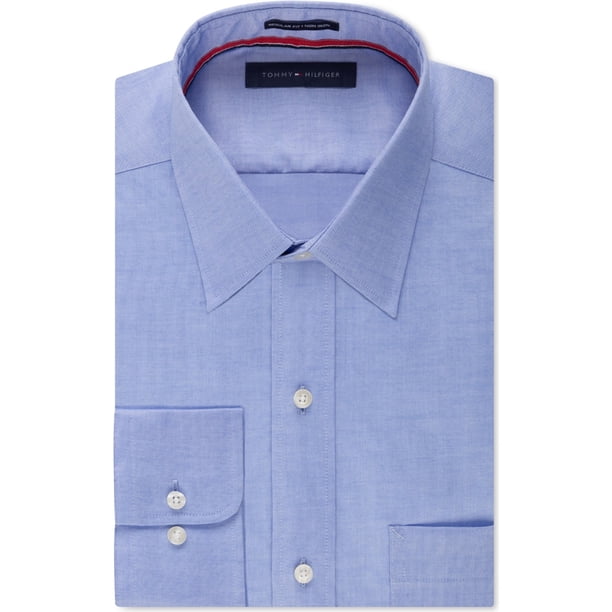 Tommy Hilfiger - Camisa de vestir con botones para hombre sin planchado, color azul, 14,5