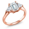 thumbnail image 3 of Gem Stone King 18K Rose Gold Plated Silver White Moissanite 3-Stone Ring for Women (2.07 Cttw, 8X6MM Emerald Cut and 3.5 Trillion, Gemstone Birthstone, Size 6), 3 of 5
