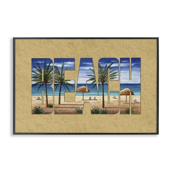 Stupell Industries Tropical Beach Outline Nautical & Beach Painting Black Framed Art Print Wall Art, 18 x 12