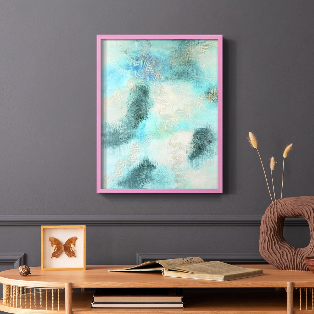 Blue Shift II Framed Print in Pink Solid Wood Framed Print No Nail Hanging