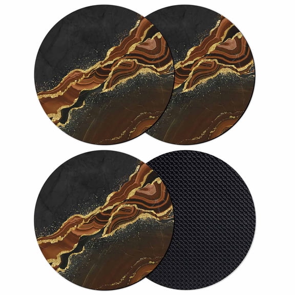 Brown Marble Coasters Set of 4, Gold Abstract Vintage Modern Ombre Art Absorbent Coasters for Drinks, Coaster for Bar Office Dining Coffee Table Accessories Decor, Non Slip Round Desk Coaster