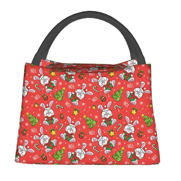Fotbe Cute Christmas Bunny Bolsa Térmica Portátil con Estampado, Bolsa de Entrega de Alimentos Aislada, Bolsa Reutilizable de Gran Capacidad para Comidas y Supermercado