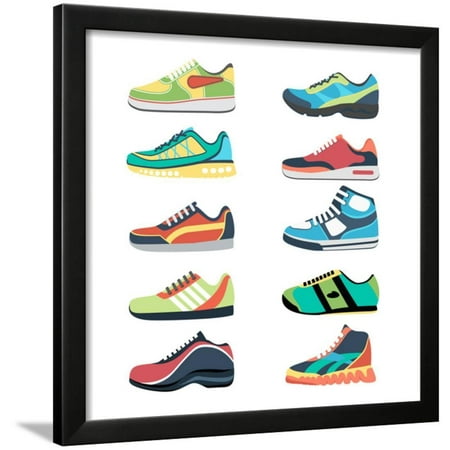 Sports Shoes Vector Set. Fashion Sportwear, Everyday Sneaker, Footwear Clothing Illustration Framed Print Wall Art By