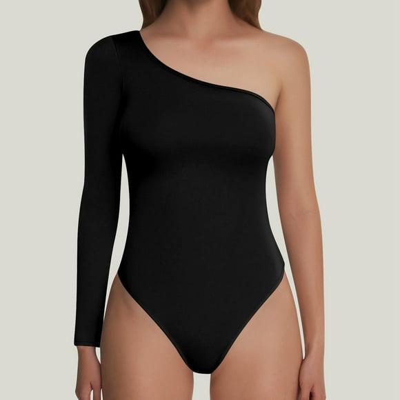 UANWENN Summer Women's One Shoulder Long Sleeve Bodysuit Sexy Mini Jumpsuit for Parties and Night Out Long Sleeve Bodysuit Women Lace Body Suits for Women Satin Jumpsuit for Women Suits for Women