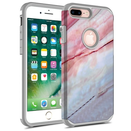 iPhone 7 Case, iPhone 6 / 6S Case, Kaesar Hybrid Dual Layer Shockproof Hard Cover Graphic Fashion Cute Colorful Silicone Skin Case for Apple iPhone 7 - Pink Marble