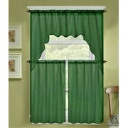 3PC (K66) SOLID VOILE SHEER KITCHEN WINDOW CURTAIN 2 TIERS   1 SWAG VALANCE SET COLORS HUNTER GREEN