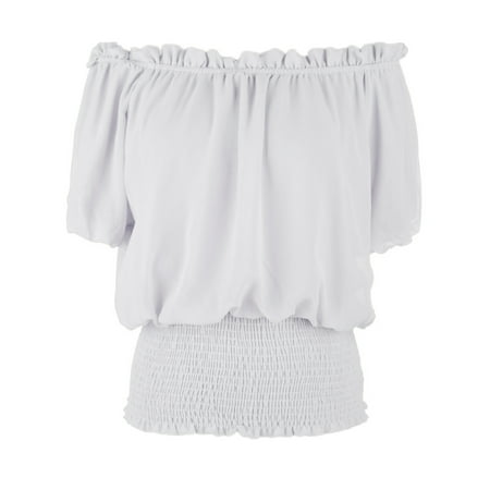 Women Juniors Short Sleeve Ruffle Stretch Off Shoulder Shirt Blouse Tops