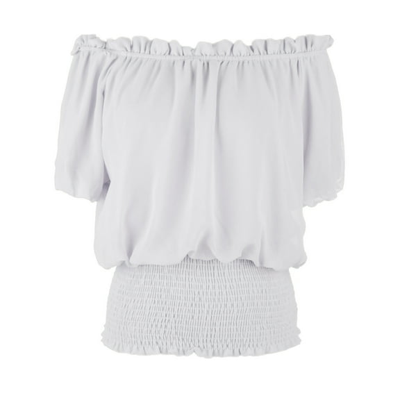 Women Juniors Short Sleeve Ruffle Stretch Off Shoulder Shirt Blouse Tops