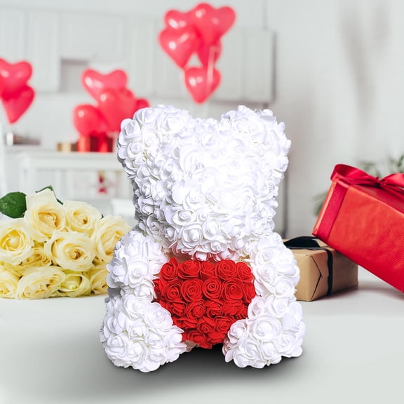 Uxgjfwu Artificial Preserved Rose Bear Gift, Handmade Floral Bear Finished Product for Mid Autumn Festival, Long Lasting Decorative Gift, Home Decor, Present
