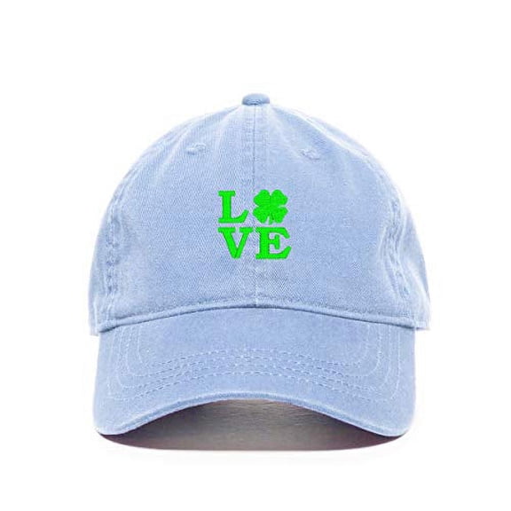 Love Shamrock Baseball Cap Embroidered Cotton Adjustable Dad Hat Light Blue