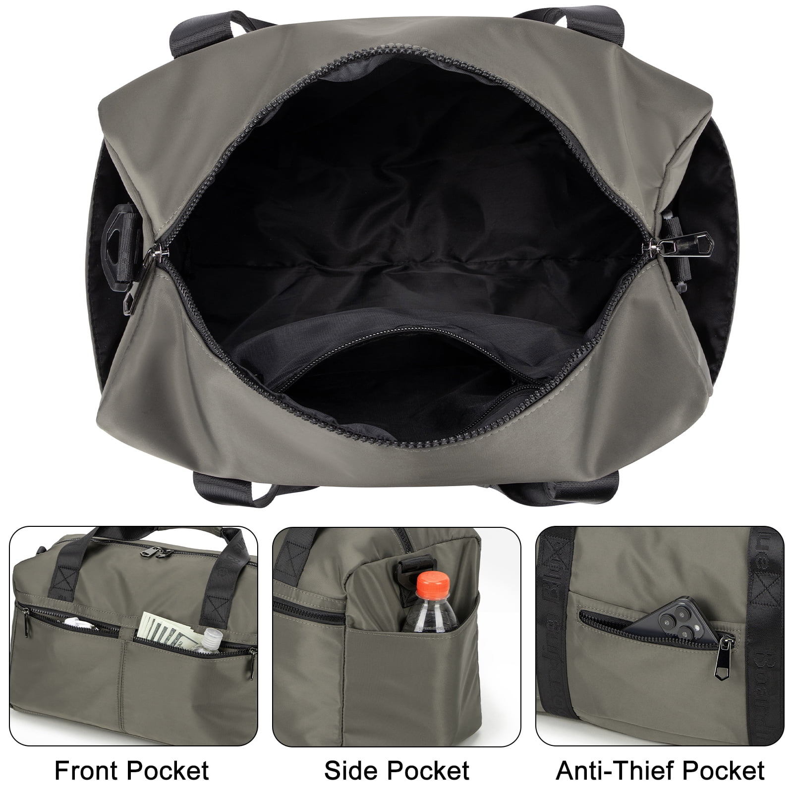 For United Airline 17x10x9 Inches Personal Item Underseat Travel duffle bag, ports Tote Gym Bag,Shoulder Weekender Overnight Bag (Grey)