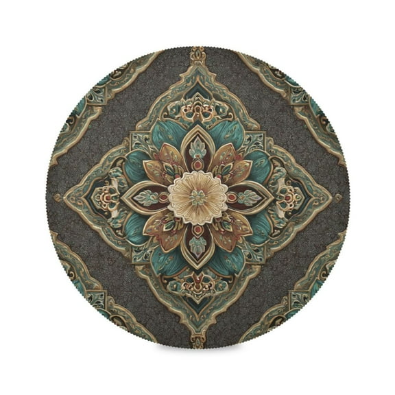Round Placemat Heat Resistant & Wrinkle-Free Dining Table Decor Placemat For Home & Weddings Intricate Symmetrical