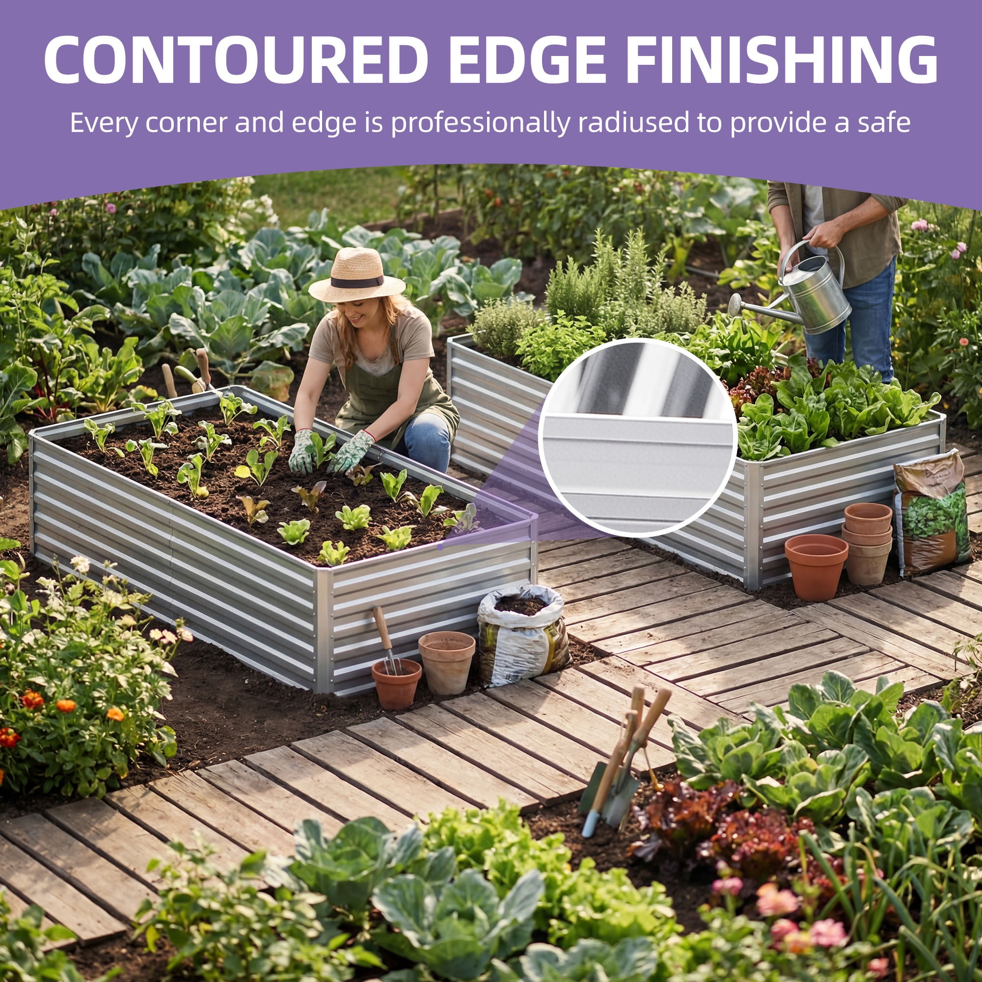 Uforic 6X3X2FT 1 Pack Galvanized Metal Raised Garden Bed Kit with Gardening Gloves & Support Rod, Outdoor Above Ground Planter Box for Plants Vegetables Flowers, Silver