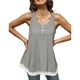 thumbnail image 1 of Blusa de empalme de encaje para mujer, cuello redondo, botón, cómoda, cuello redondo, sin mangas, Top gris S, 1 of 8