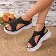 thumbnail image 3 of Womens Platform Sandals Cutout Knitted Mesh Slip on Walking Shoes Summer Comfy Breathable Beach Dress Shoes Black Size 6.5, 3 of 5