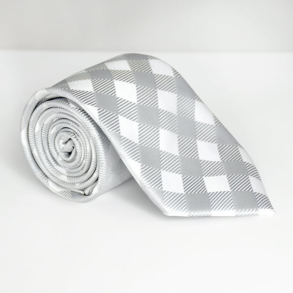 Buffalo Plaid Gray and White Men's Microfiber Necktie by Lifebeats