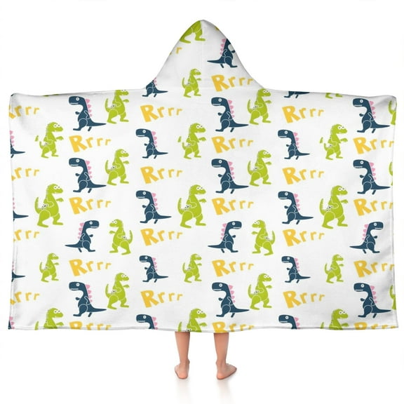 Dinosaur with Rrrr Pattern Hooded Bath Towel,50"x30" for Ages 3 To 12 Kids, Quick Dry Lightweight Soft Microfiber Hood Beach Towel Cover Up for Kids