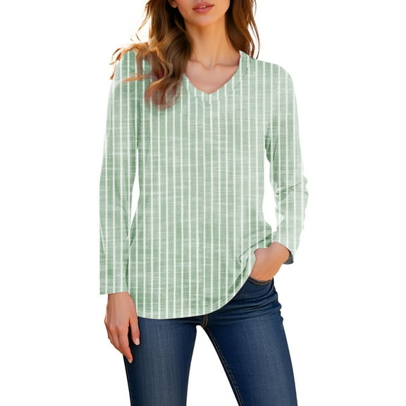 Weikingp Basic Long Sleeve Shirts For Women Thin Long Sleeve Shirts Women Plain V Neck T Shirts Women Womens Long Sleeve Tops Summer Top Women Green L