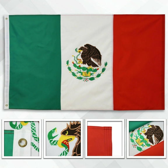 Embroidered Mexico Flag 3x5ft Embroidered Mexican Flag 210D DOUBLE SIDED