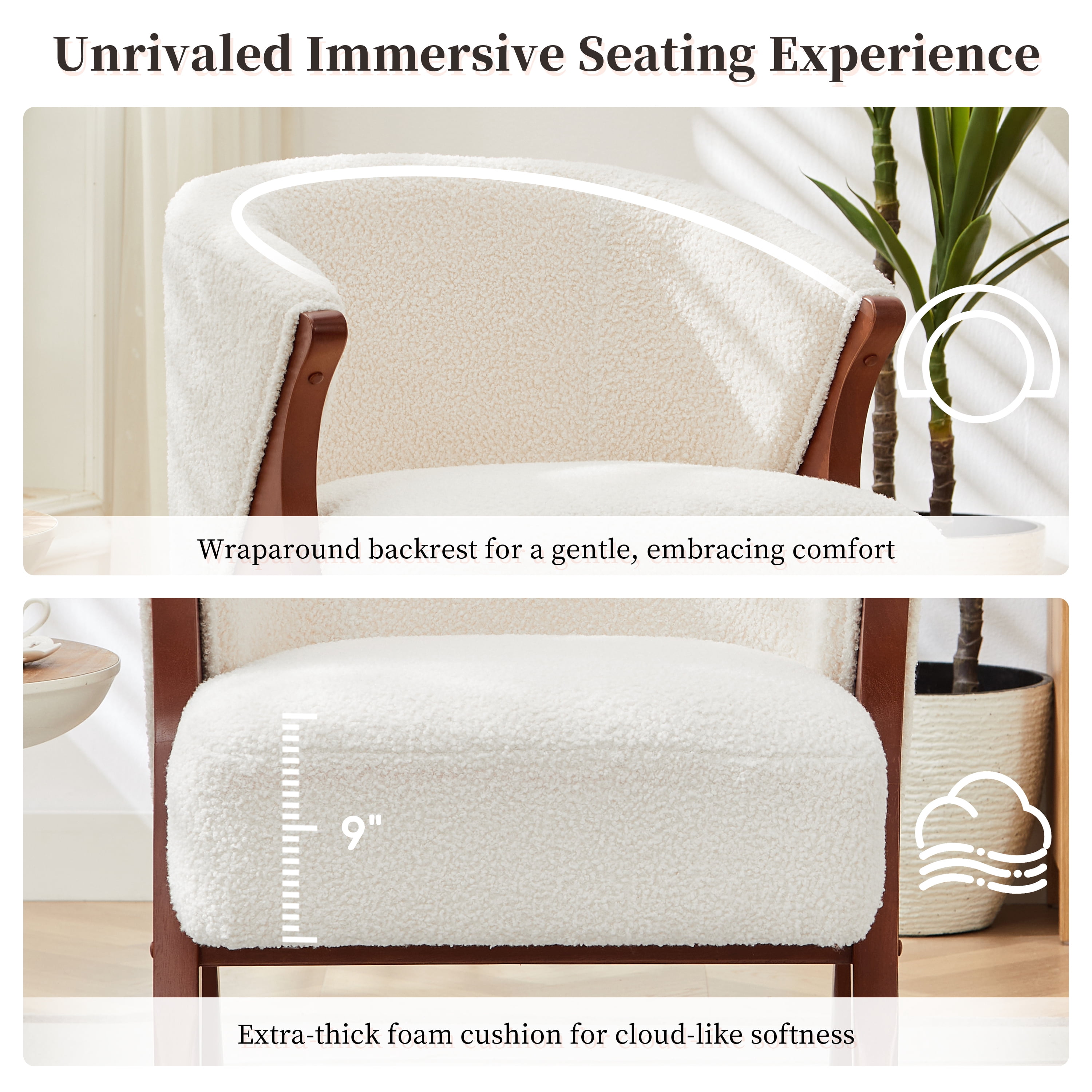 Euroco Modern Accent Chair,Upholstered Armchair with Solid Wood Frame,Boucle Fabric Reading Chair Leisure Chair for Living Room, Bedroom,Beige