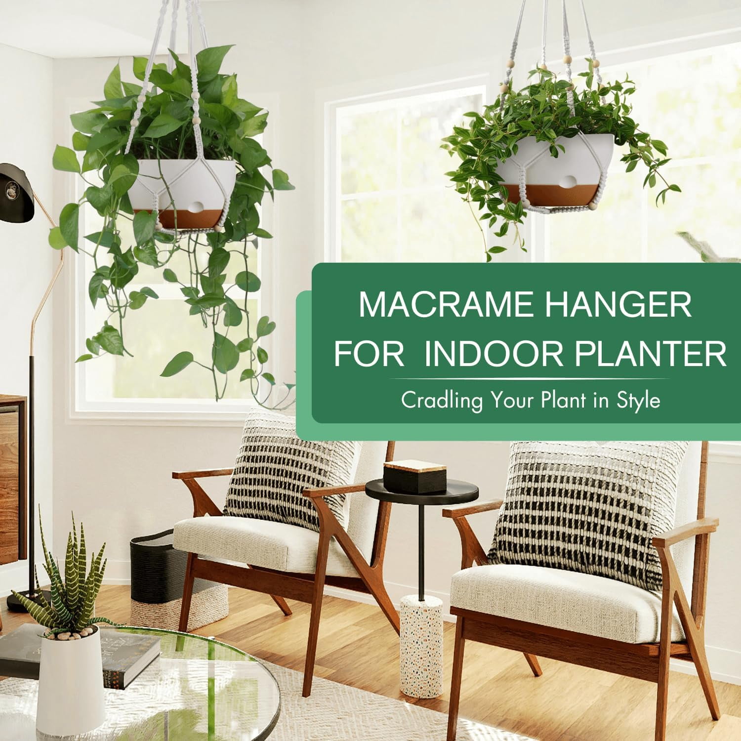 Diigabo 3-Pack 8-inch Self-Watering Hanging Planters with Macrame Hanger Indoor Plastic Plant Pots with Drainage Hole&Saucers Flower Baskets for Outdoor Garden Home Ceiling Decor(Multi-color)