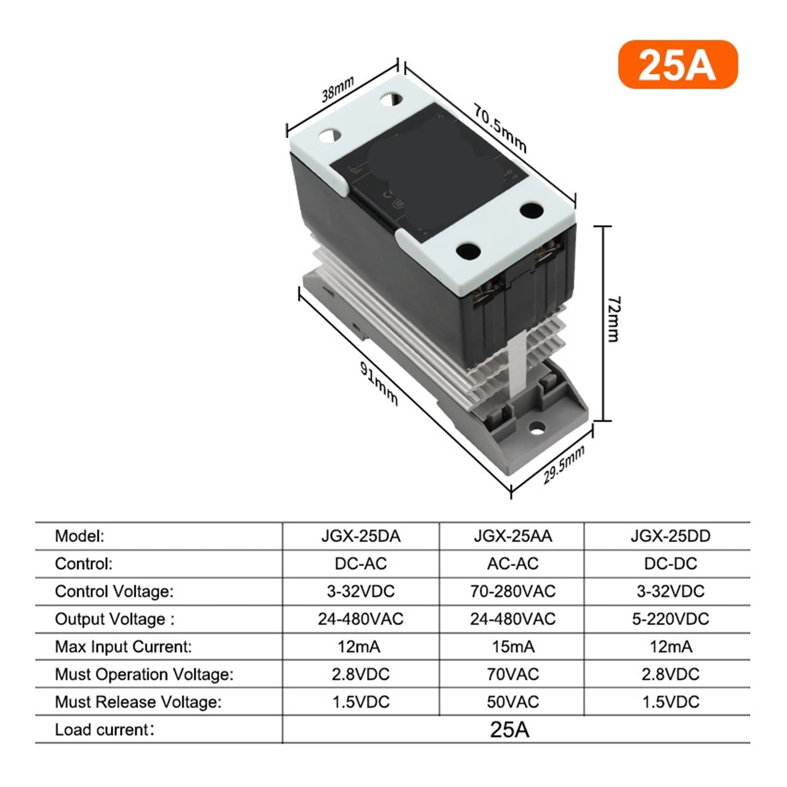 EJYWPSWD Solid State Relay with Aluminum Heat Sink Da Aa Dd 3-32vdc 10a 25a 40a 60a 80a 100a 120a Single Phase Control Ssr Din Rail