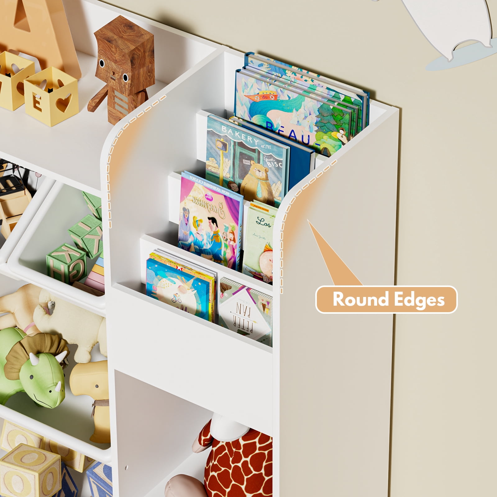 Hommpa Kids Toy Storage Organizer with 8 Toy Storage Bins, Kids Bookcase with 4-Tier Bookshelf, Toy Organizer with 2 Removable Drawers and 3 Cube Storage for Bedroom Playroom, White