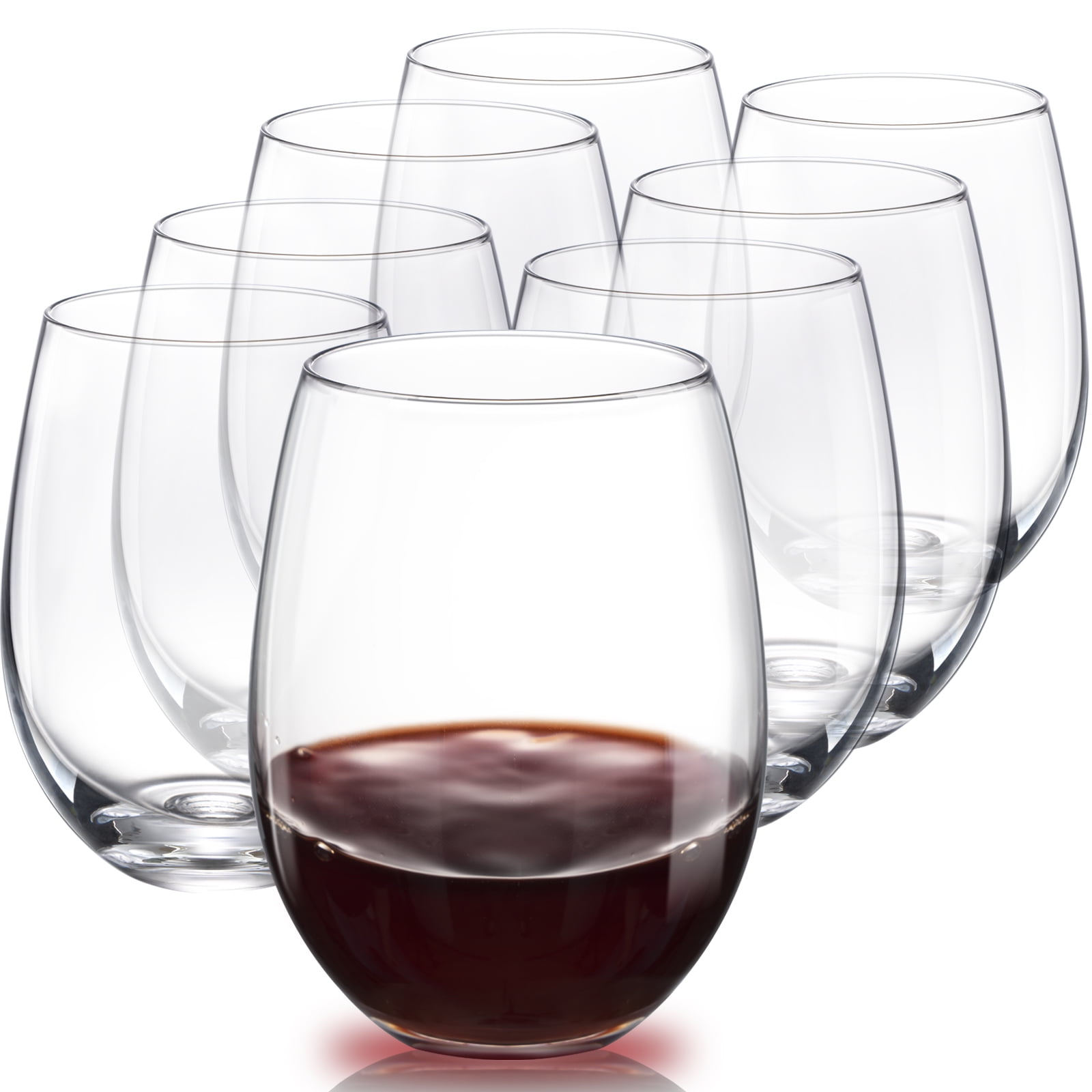 S Salient Stemless Wine Glasses Clear Drinking Glass (Set of 8), 18.5