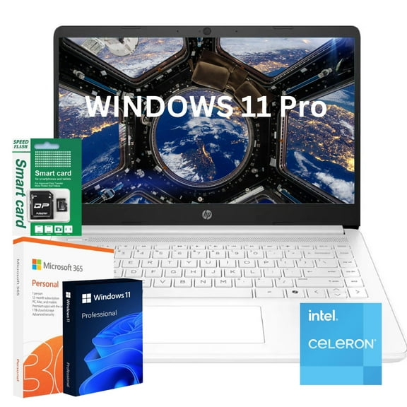 HP 14" HD Laptop, Intel Celeron N4500(Beat N4120),4GB RAM, 564GB Storage(64GB eMMC 256GB SSD 256GB Micro SD Card),Intel UHD Graphics,1-Year Microsoft 365,Windows 11 Pro,White