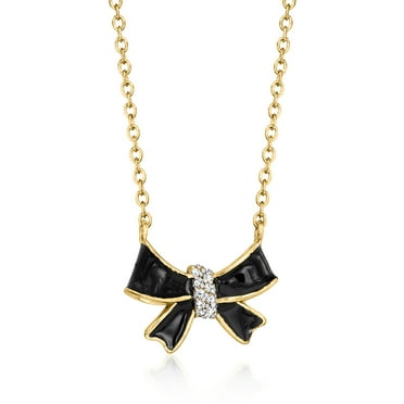 Ross-Simons Black Enamel Bow Necklace With Diamonds in 18kt Gold Over Sterling, Women's, Adult