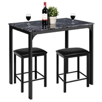 YEXJ 3-Piece Counter Height Dining Set - Black Faux Marble Table with 2 Chairs for Kitchen Bar Compact Dining Space